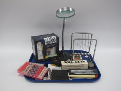 Lot 1321 - Iron Based Adjutable Magnifier, pens, games,...