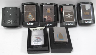 Lot 1240 - Zippo Lighters - Military themed, Royal Navy,...