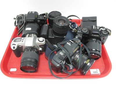 Lot 1372 - Canon film cameras, including T70, EF-M, EOS...