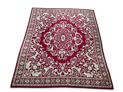 Lot 1525 - Deep Red Ground Carpet circa 1930s with cream...