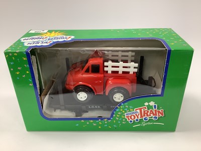 Lot 807 - A boxed LGB G scale flat wagon with lorry load...