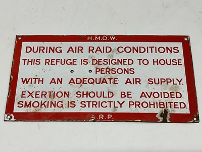 Lot 342 - A WW2 Enamelled Air Raid Sign H.M.O.W. During...