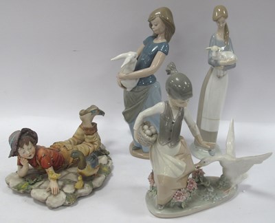 Lot 1236 - Lladro Aggressive Goose and Girl with lamb...