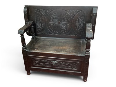 Lot 1458 - Late XIX Century Carved Oak Monks Bench, with...