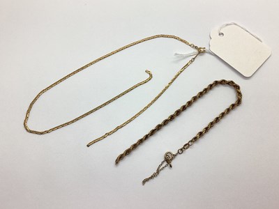 Lot 77 - A Fancy Flat Link Chain, (broken), stamped...