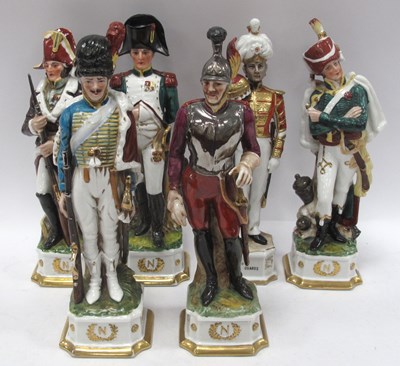 Lot 1208 - Six porcelain military-themed figures,...