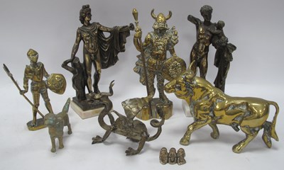 Lot 1288 - Brass figures, including classical...