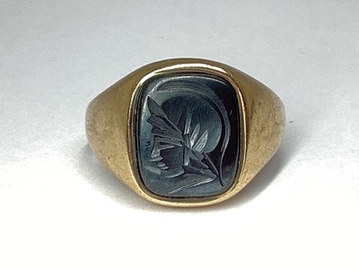 Lot 72 - A 9ct Gold Hematite Set Signet Style Ring, the...