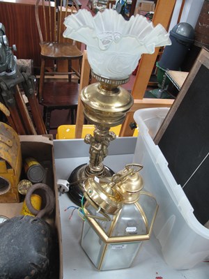 Lot 1064 - Brass table lamp and ceiling light fitting,...