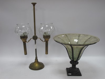 Lot 1390 - Vintage brass twin-burner lamp with adjustable...