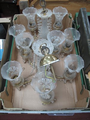 Lot 1057 - A pair of vintage five-arm crystal and etched...