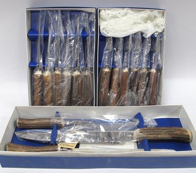 Lot 1241 - Granton Stag Handled Steak Knives and Forks,...