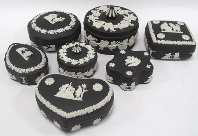 Lot 1209 - Wedgwood Black Jasper Ware Trinket Boxes,...