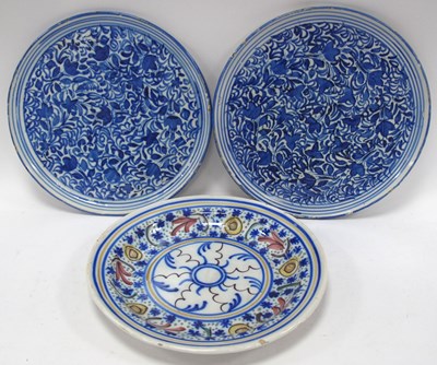 Lot 1212 - Three Islamic Style Pottery Plates, the widest...
