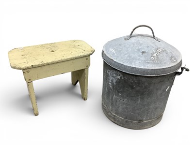 Lot 1500 - A Galvanised Bin, internally with wire basket,...