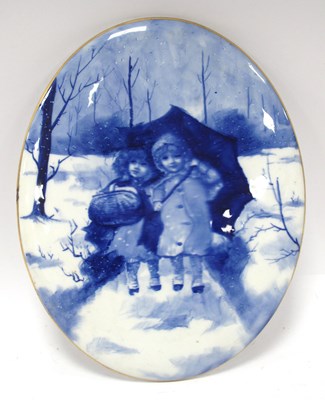 Lot 1207 - Royal Doulton Oval Blue & White Wall Plaque,...