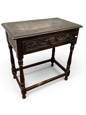 Lot 1541 - Oak Side Table, with pokerwork carving to...