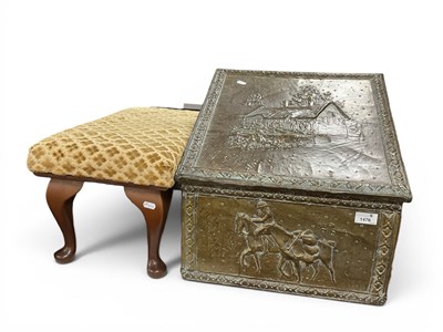 Lot 1476 - Comfie Footstool, brass covered log box, with...