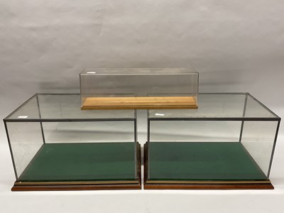 Lot 665 - Three perspex display cases with wooden bases....
