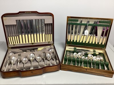 Lot 253 - Two Wooden Fitted Canteens of Cutlery, each...