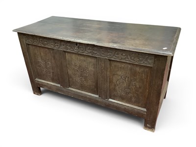 Lot 1499 - XVIII Oak Coffer, with fleur De Lys carving to...