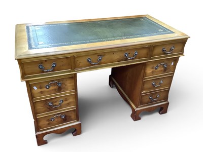 Lot 1501 - Yew Wood Desk, with green inset scriver to...
