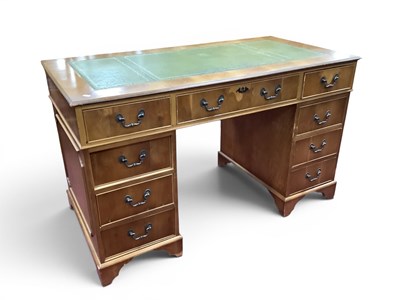 Lot 1495 - Yew Wood Desk, with green inset scriver to...