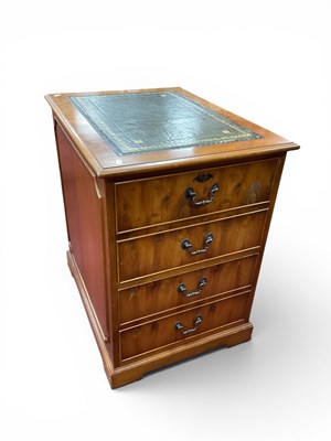 Lot 1529 - Yew Wood Filing Cabinet with Green Scriver Top...