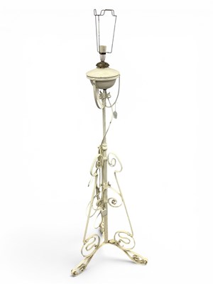 Lot 1436 - White Painted Wrought Iron Standard Lamp with...