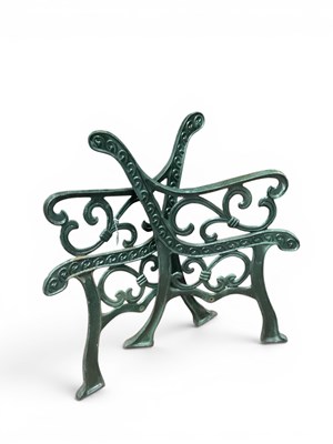 Lot 1438 - Pair of Green Painted Cast Iron Bench Ends,...