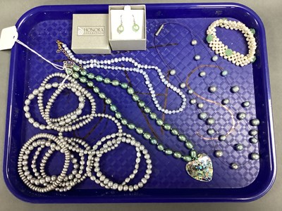 Lot 246 - Modern Freshwater Pearl Necklace, green hue...