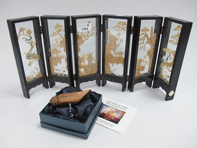 Lot 1254 - Chinese Miniature Folding Screen, with cork...