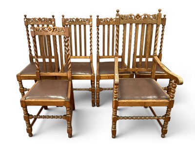 Lot 1542 - Six (One Carver, 5 Single) Oak Dining Chairs,...