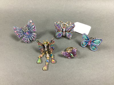 Lot 178 - Butler & Wilson; Five Assorted Butterfly Rings,...