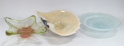 Lot 1205 - Czech Green and Amber Tinted Shallow Cruciform...