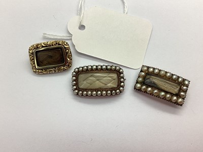 Lot 142 - Two Antique Pearl Inset Hairwork Mourning...