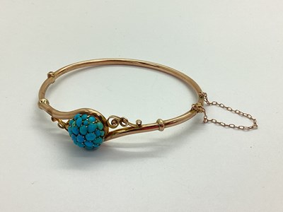 Lot 120 - An Antique Turquoise Set Hinged Bangle,...