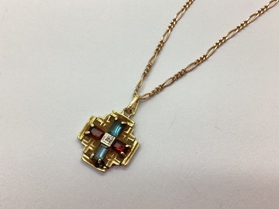 Lot 111 - 'Jerusalem' Multi Stone Set Pendant, on a 9ct...