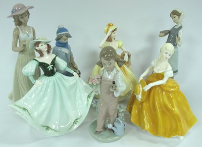 Lot 1174 - Lladro Figurines, Coalport Ladies of Fashion...
