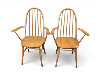 Lot 1471 - Ercol Style Hoop Back Dining Armchairs, both...