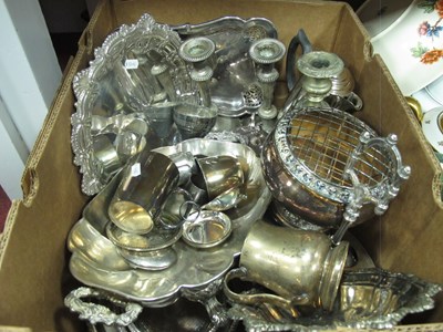 Lot 1031 - Silver-plated ware, including candlesticks,...