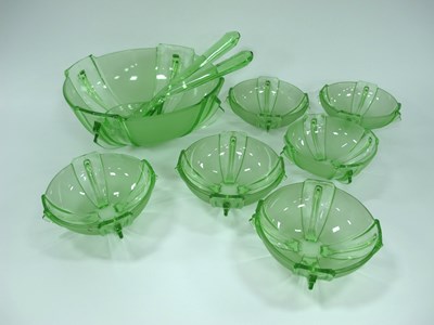 Lot 1119 - A vintage Art Deco uranium glass salad set,...