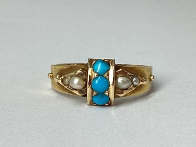 Lot 73 - A Victorian Turquoise and Seed Pearl Set Ring,...