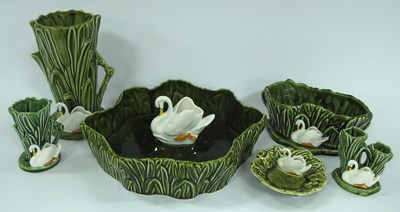 Lot 1120 - Sylvac White Swan/ Green Leaf Ornaments,...