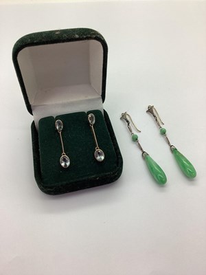 Lot 133 - A Pair of Antique Jade Coloured Drop Earrings,...
