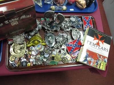 Lot 1194 - Leather Belts, Buckles, lapel badges -...