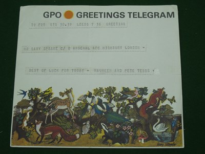 Lot 187 - Gary Sprake. Telegram from Maureen & Pete...