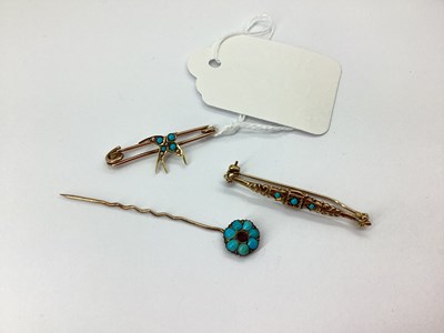 Lot 101 - A Dainty Turquoise and Seed Pearl Swallow...