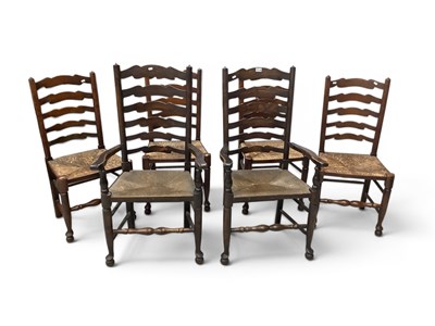 Lot 1512 - A Matched Set of Six Ash Ladderback Chairs,...