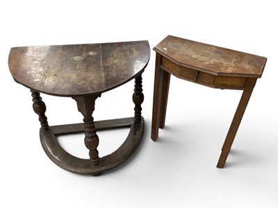 Lot 1474 - Oak Demi Lune Table, on turned supports,...